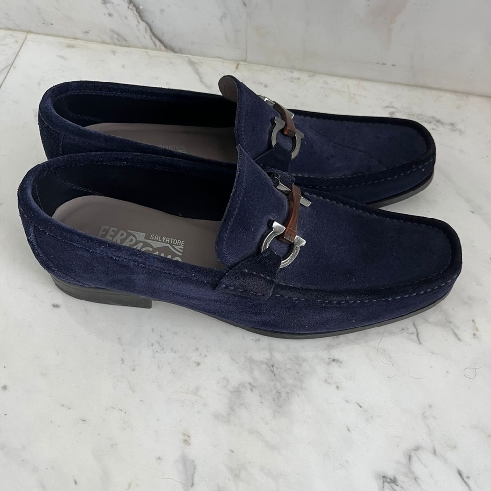 Salvatore Ferragamo Men's Navy Suede Loafers EE 8